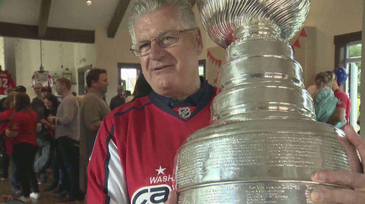 Capitals scout Terry Richardson shows off the Stanley Cup in Langley on Wednesday. 