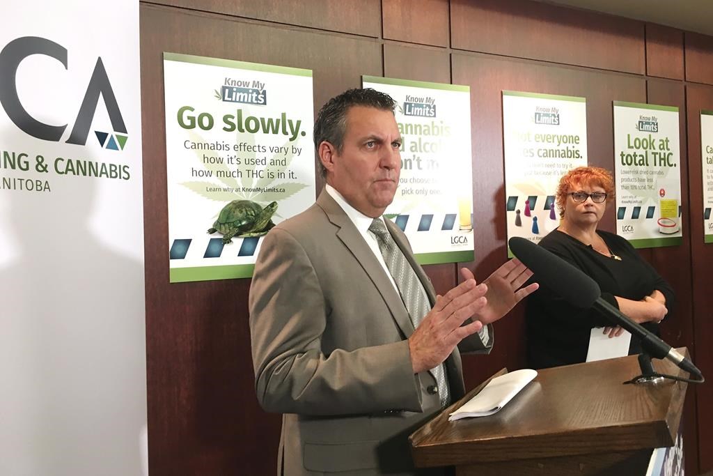 Manitoba Justice Minister Cliff Cullen speaks during a press conference in Winnipeg on Monday, Oct. 15, 2018. The Manitoba government says it is considering expanding its ban on smoking cannabis in public places to also exclude consumption of edible products. Justice Minister Cliff Cullen says the government is currently considering the change and a decision could come soon.