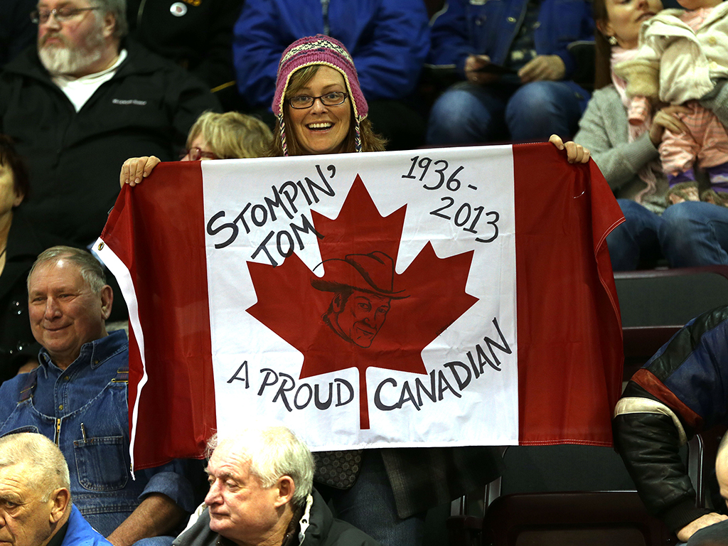 A fan and her flag. Hundreds of came for the Stompin' Tom Connors memorial at the Peterborough Memorial Centre in Peterborough, Ont.