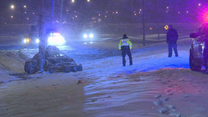 One person was taken to hospital after crashing into a light post on Stoney Trail on Tuesday night, police said.