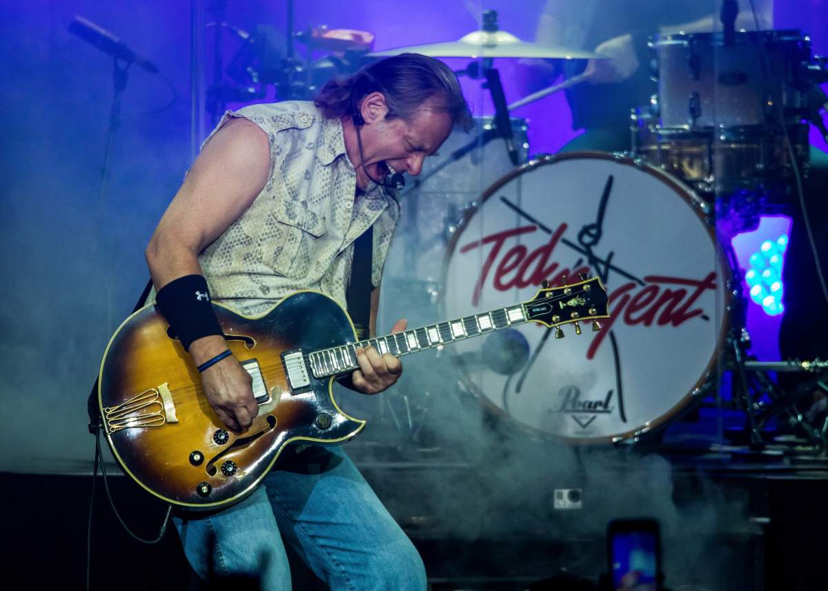 Ted Nugent performs in support of the Rockin’ America Again! tour at Michigan Lottery Amphitheatre on Aug. 25, 2017, in Sterling Heights, Mich.