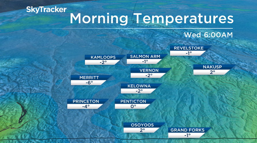 The first frost of the season is possible in the Central and North Okanagan as temperatures fall a degree or so below freezing Wednesday morning.
