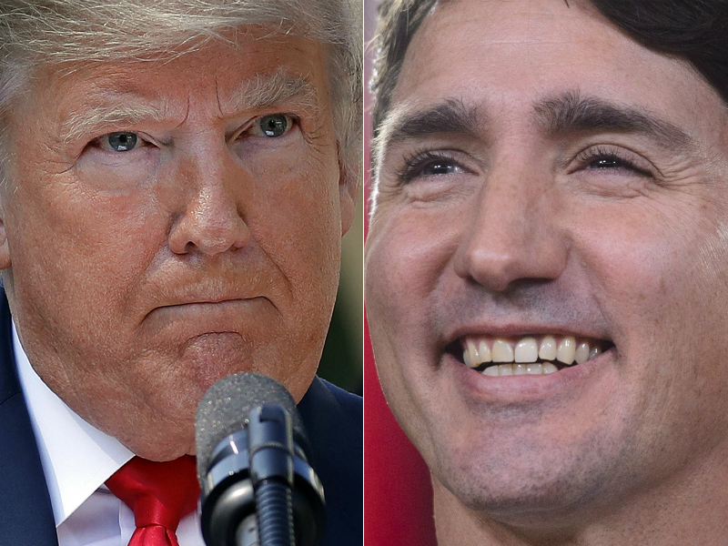 At left, U.S. President Donald Trump. At right, Canadian Prime Minister Justin Trudeau.