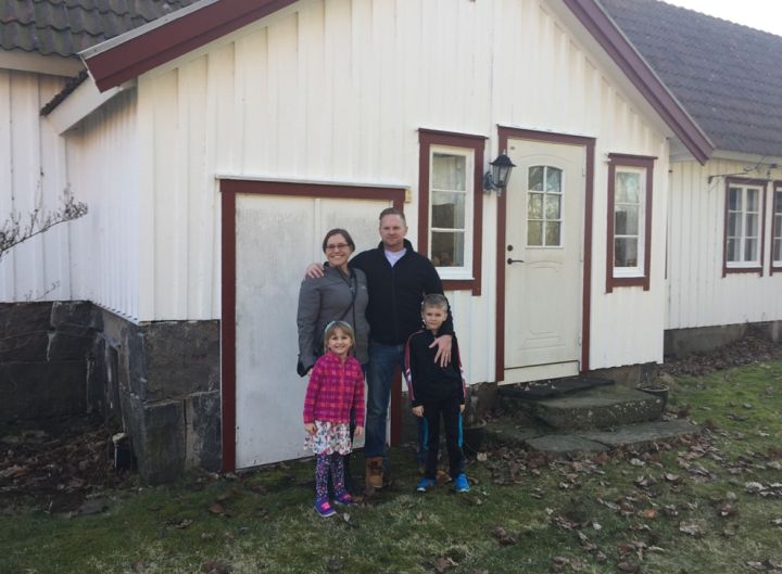 A photo of the Turnquists at the original homestead of Geoff’s family in Sweden.