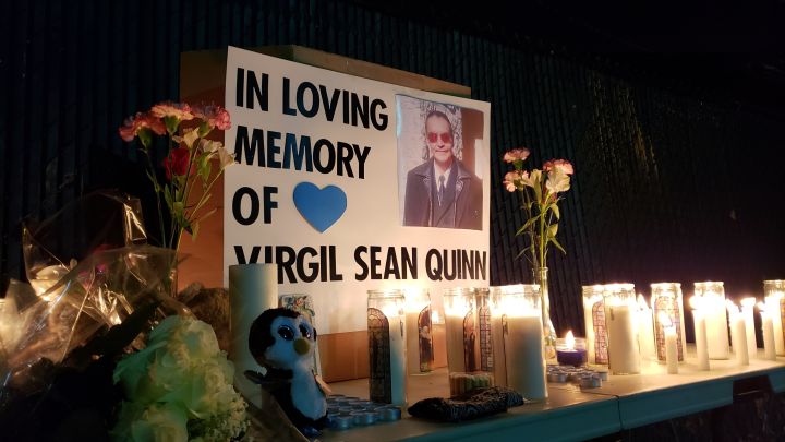 A candlelight vigil was held in north Edmonton on Wednesday to remember Virgil Quinn who died after being found in an alley with serious injuries last week.