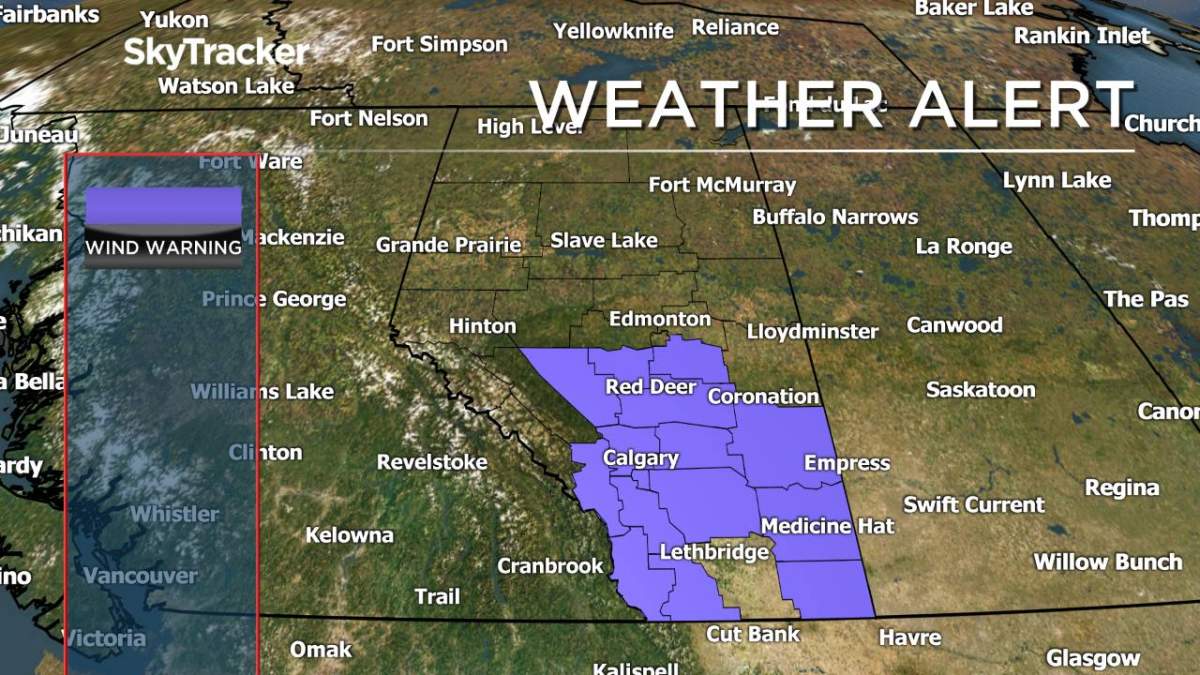 Winds could reach 120 km/h in parts of southern Alberta on Friday - image