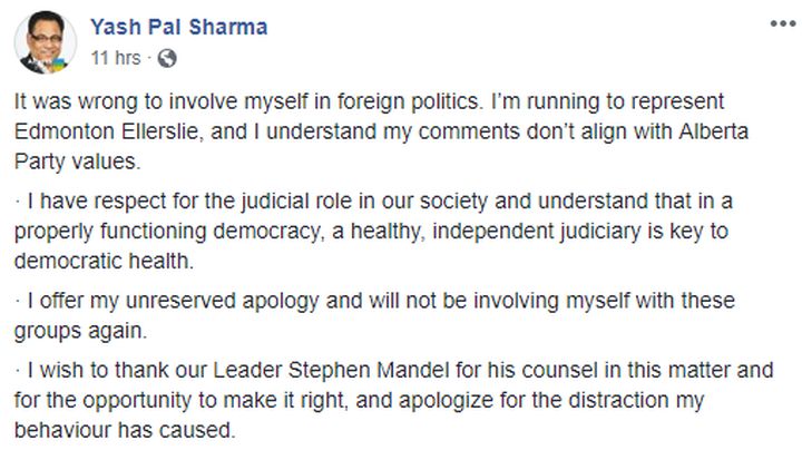 The Alberta Party voted Monday to disqualify Yash Sharma as its candidate for Edmonton-Ellerslie.