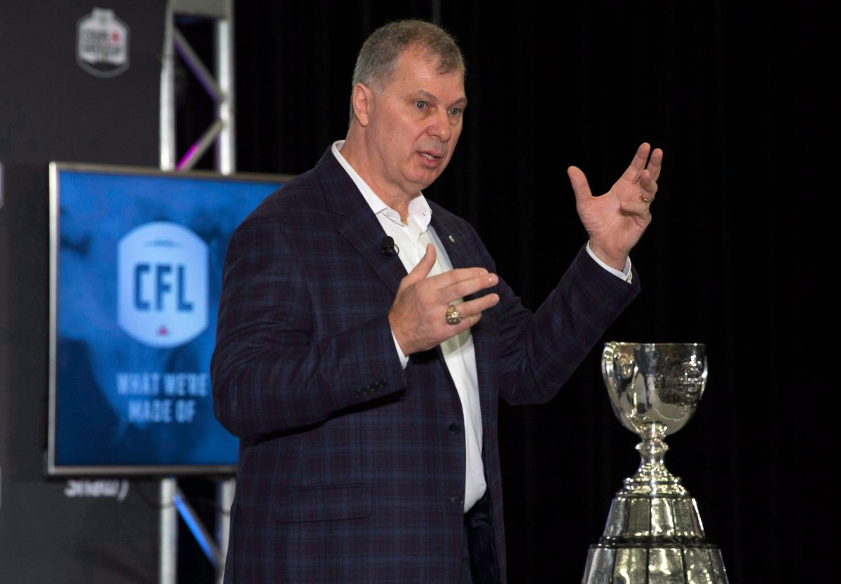 CFL Commissioner Randy Ambrosie speaks with the media during his State of the League address Friday Nov. 24, 2017 in Ottawa. 