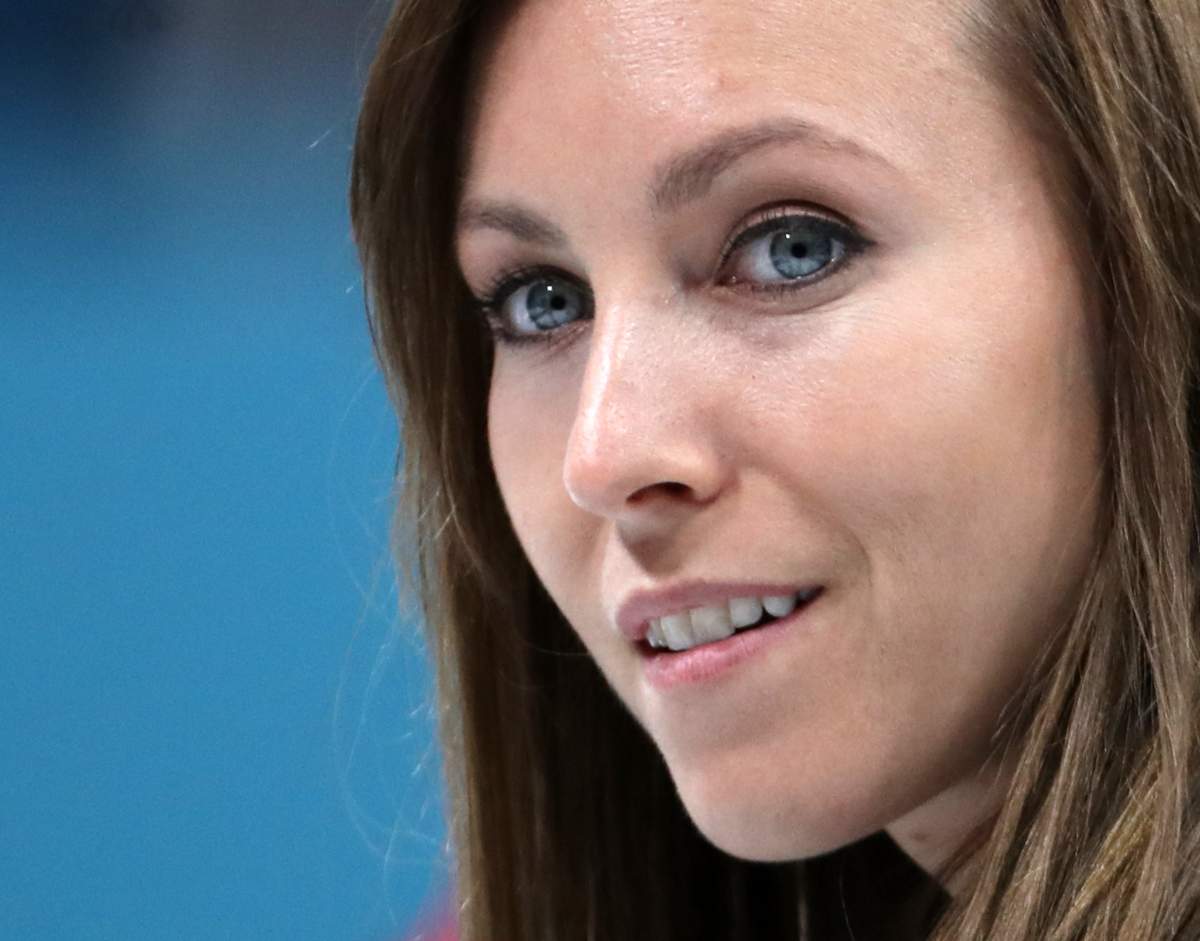 Rachel Homan of Canada during the Women's Curling Round Robin match between Canada and Switzerland at the Gangneung Curling Centre, in Gangneung, during the PyeongChang Winter Olympic Games 2018, South Korea, 18 February 2018.