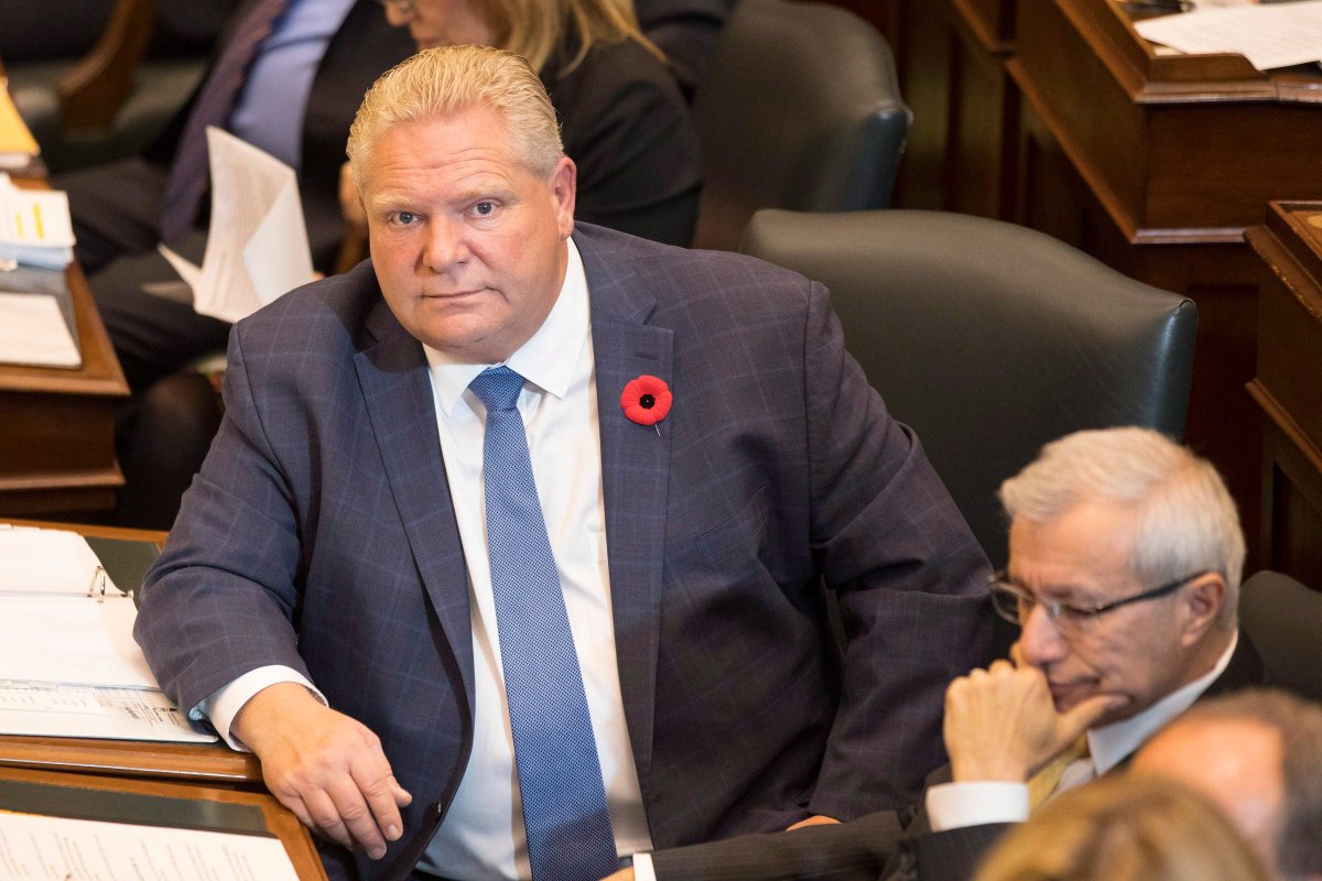 Ontario Premier Doug Ford attends Question Period in the Queens Park Legislature in Toronto, on Tuesday October 30, 2018. 