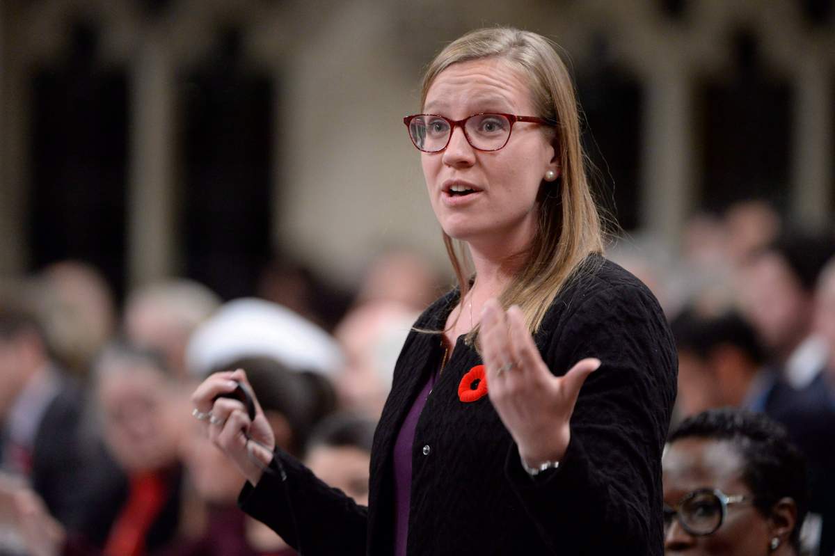 Minister of Democratic Institutions Karina Gould rises during question period in the House of Commons on Parliament Hill in Ottawa on Tuesday, Oct. 30, 2018.