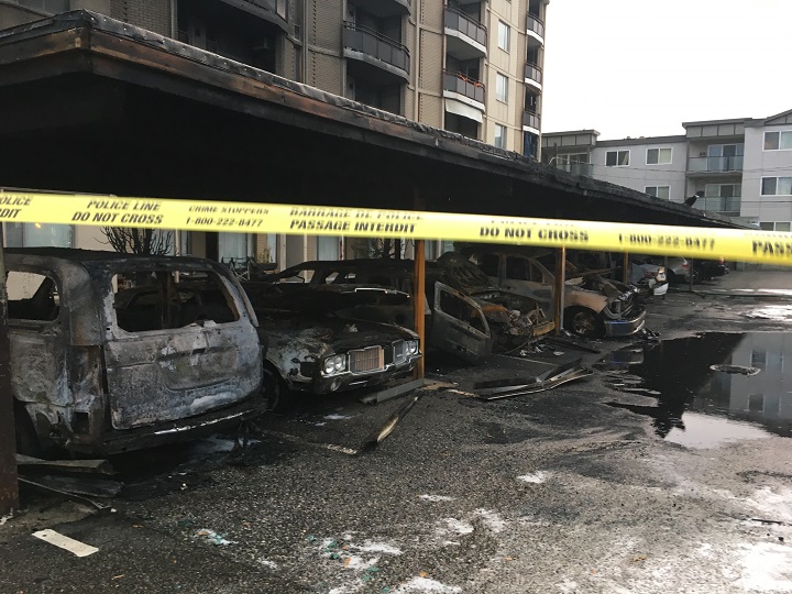Several cars were destroyed during the fire.