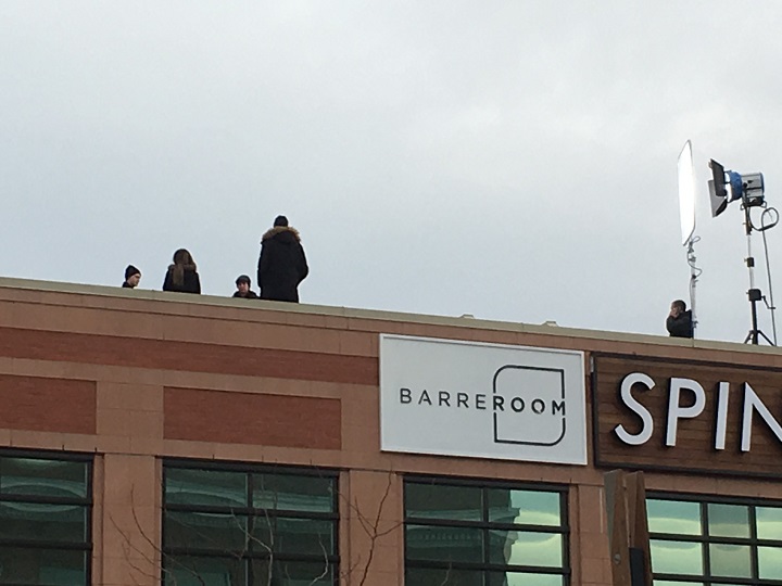 A movie is being shot in Kelowna, and film crews will be in the city for approximately 18 days. Here, a film crew was atop a building on Bernard Avenue in the downtown section on Wednesday morning.