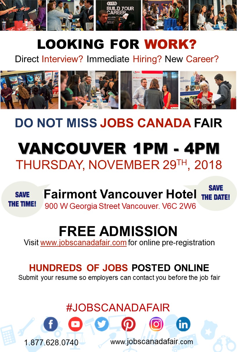 FREE VANCOUVER JOB FAIR NOVEMBER 29TH 2018 GlobalNews Events