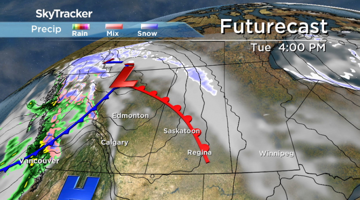 A warm front passing by on Tuesday will help boost temperatures mid-week.