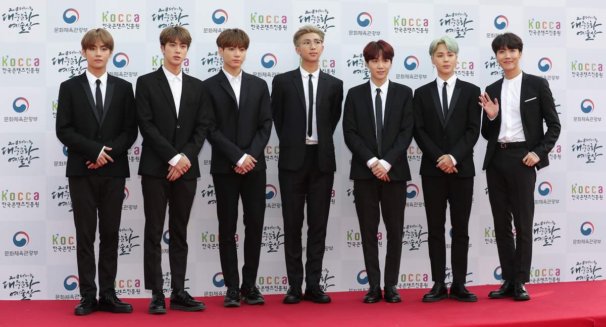 BTS attends the Korean Popular Culture And Arts Awards at Olympic Hall on Oct. 24, 2018 in Seoul, South Korea.