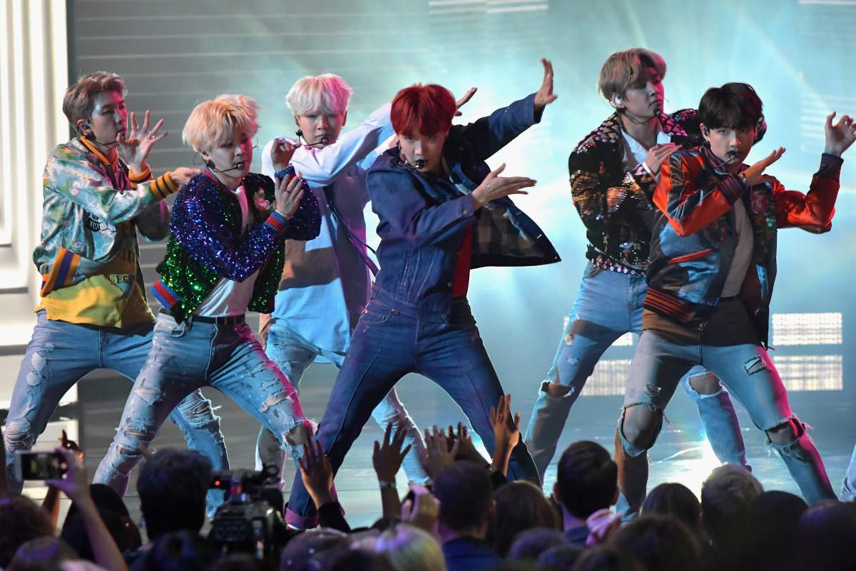 BTS performs onstage during the American Music Awards at Microsoft Theater on Nov. 19, 2017 in Los Angeles, Calif.