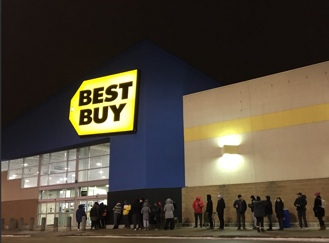 Winnipeggers line up outside of Best Buy at 5:30 AM on Black Friday. 