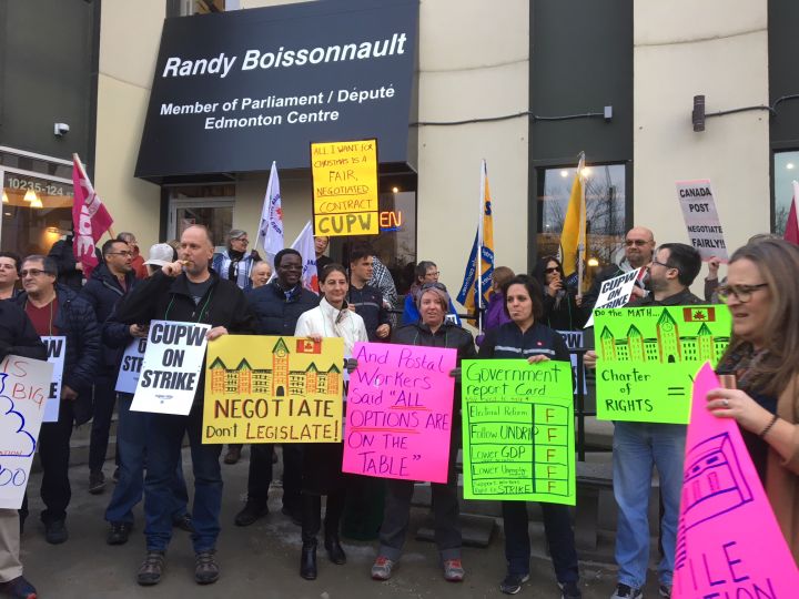 Dozens of Canada Post workers occupied Liberal MP Randy Boissonnault’S consituency office in Edmonton Centre on Thursday afternoon to demand a meeting with the politician regarding their concerns amid an ongoing labour dispute