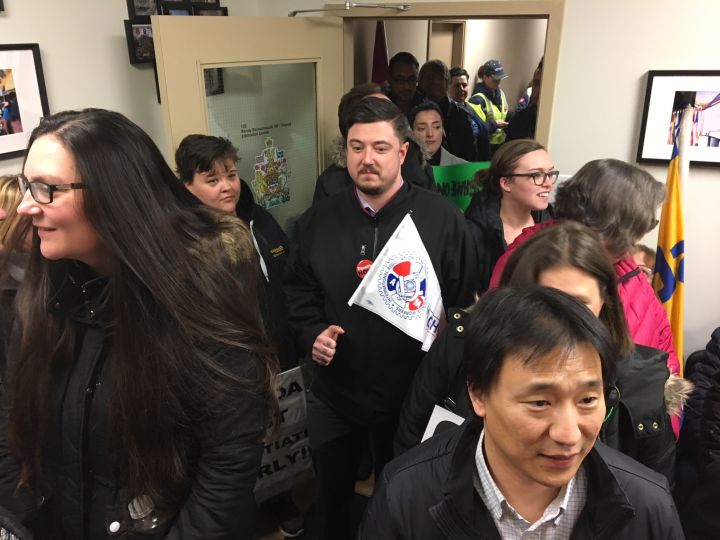 Dozens of Canada Post workers occupied Liberal MP Randy Boissonnault’S consituency office in Edmonton Centre on Thursday afternoon to demand a meeting with the politician regarding their concerns amid an ongoing labour dispute
