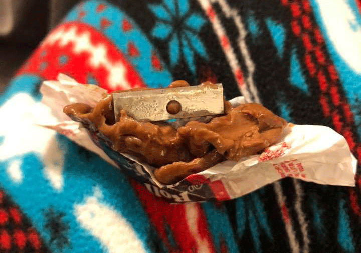 Mother speaks out after she found a blade lodged in Halloween Candy. 
