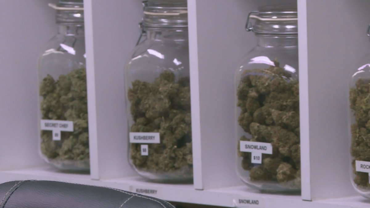 Jars of cannabis on the shelf at a Vernon cannabis store in September. 