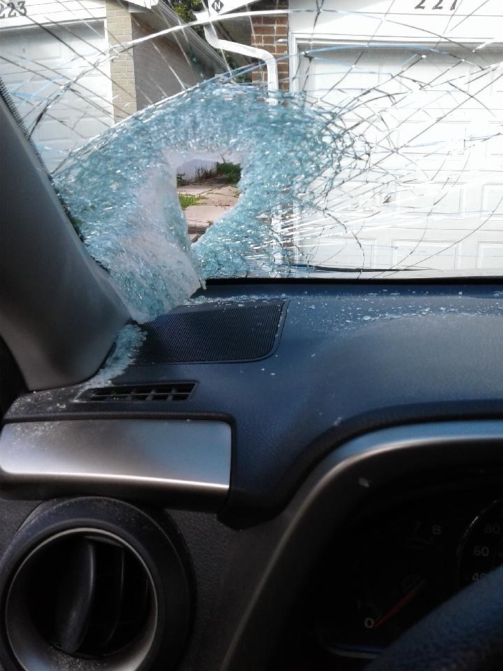 The damage to Michael Wasylenky's windshield.