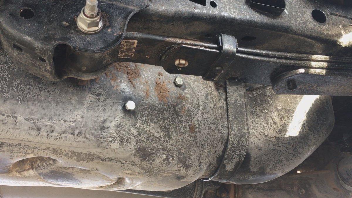 Dan Harris says vandals stole gas from his truck after drilling a pair of holes in his gas tank.
