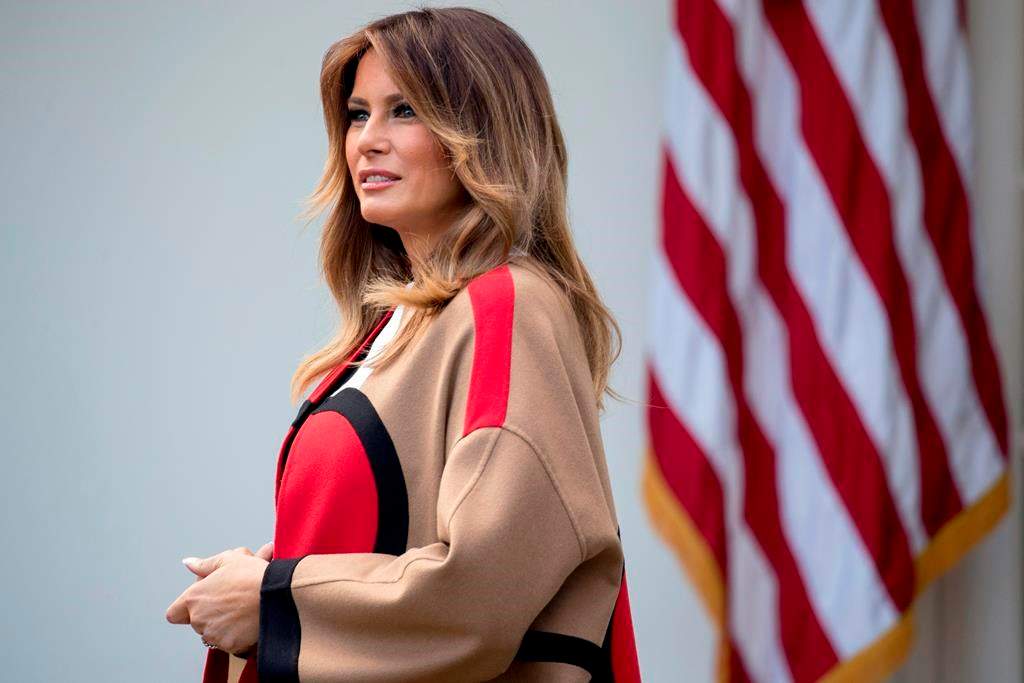 First lady Melania Trump attends a ceremony to pardon the National Thanksgiving Turkey in the Rose Garden of the White House in Washington, Tuesday, Nov. 20, 2018.
