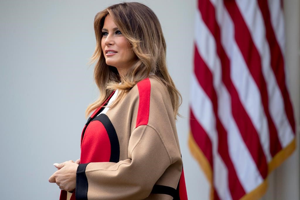 First lady Melania Trump attends a ceremony to pardon the National Thanksgiving Turkey in the Rose Garden of the White House in Washington, Tuesday, Nov. 20, 2018.