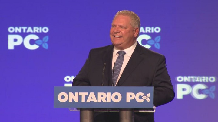Premier Doug Ford speaks at the Ontario PC Party convention in Toronto on Friday.