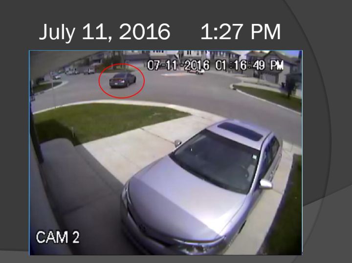 Picture shown in court Thursday, Nov. 29, 2018 shows a Dodge Charger at Pantego leaving the close at 1:27 p.m. July 11, 2016.