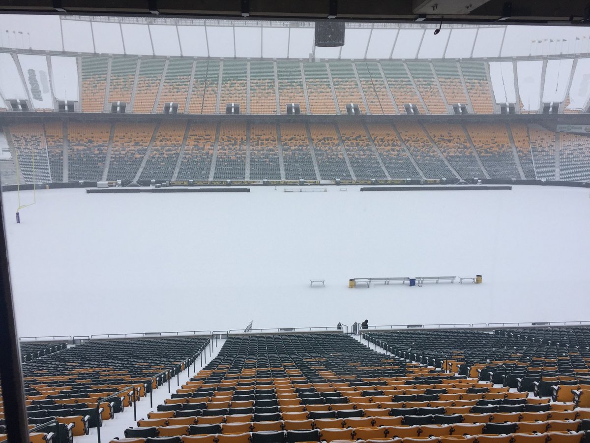 A snowy scene on The Brick Field at Commonwealth Stadium on Friday, November 2.