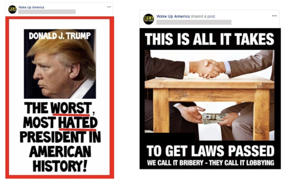 Examples of fake Facebook posts allegedly spread by false accounts that originated in Iran.