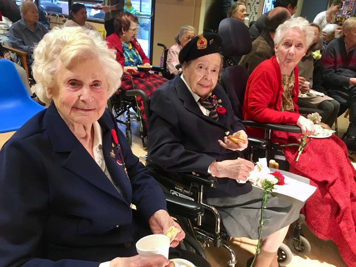 Geraldine Grimway, 97, Colleen DeSerres, 86 and Penny Stirling, 94, were recognized for their service as air force veterans at a special ceremony at Holy Family Hospital in Vancouver on Friday. 