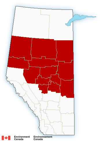 Weather warnings were issued across northern Alberta Sunday.