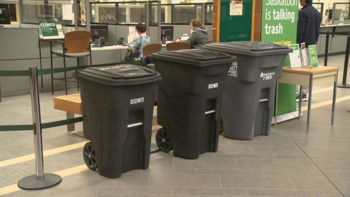 Saskatoon black garbage collection bins. 