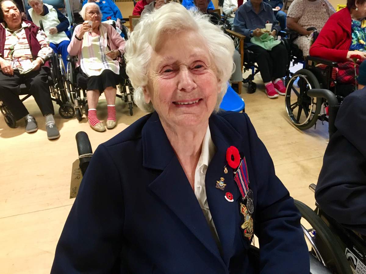 Geraldine Grimway, 97, said Remembrance Day is always a somber occasion for her because she remembers the friends she’s lost.