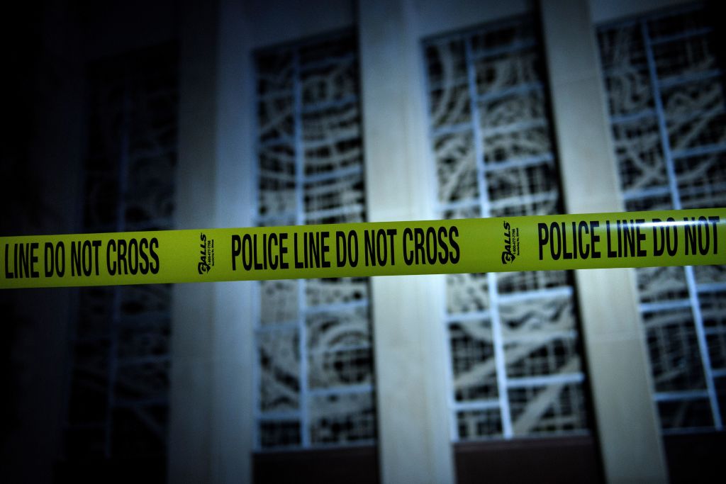 A police line is seen surrounding the Tree of Life Congregation after a mass shooting that killed 11 people.