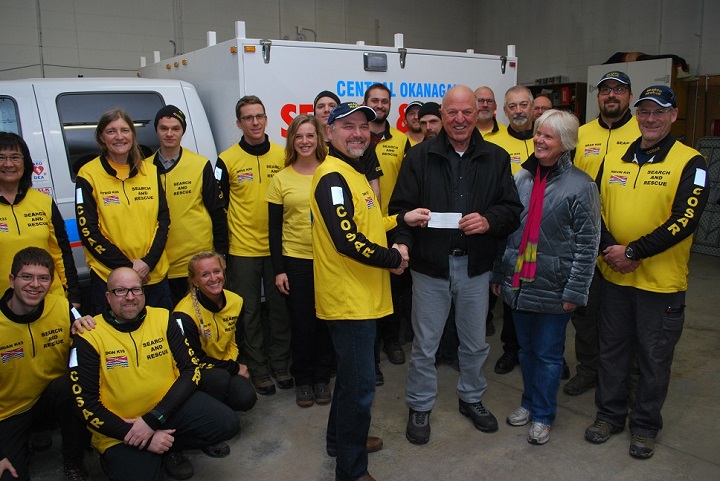Raymond Imbeau and Barbara Kitz of Kelowna donated $700 to Central Okanagan Search and Rescue after collecting discarded bottles and cans this year on their ATV.