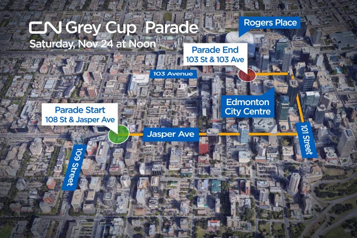 The Grey Cup Parade starts at 11:30 a.m. MT Saturday, Nov. 24, 2018.