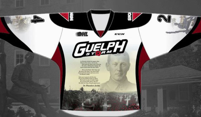 The Guelph Storm will wear these commemorative jerseys during their game against the Barrie Colts on Friday.