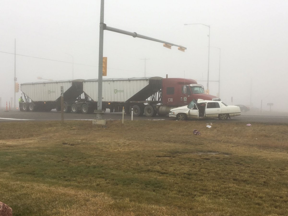 RCMP are investigating after a serious collision on Highway 1 at Garden Road east of Calgary on Nov. 2, 2018.