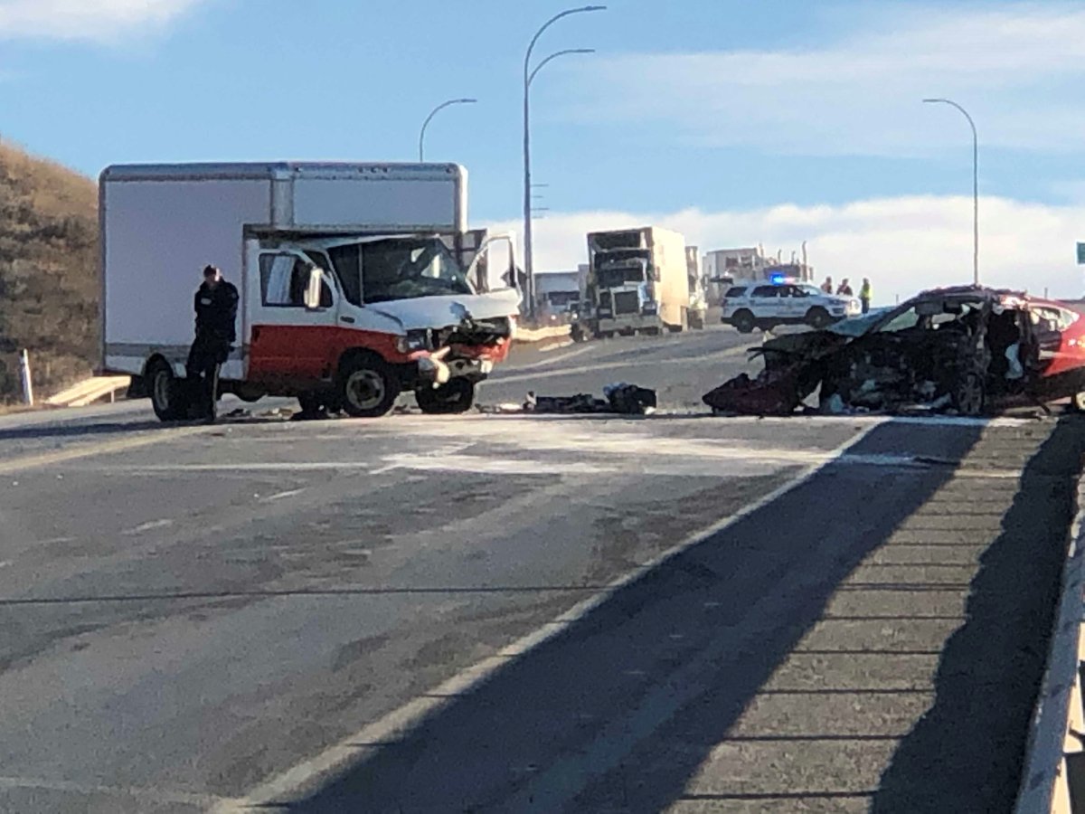 RCMP investigate a collision on Highway 1A in Cochrane on Nov. 22, 2018.