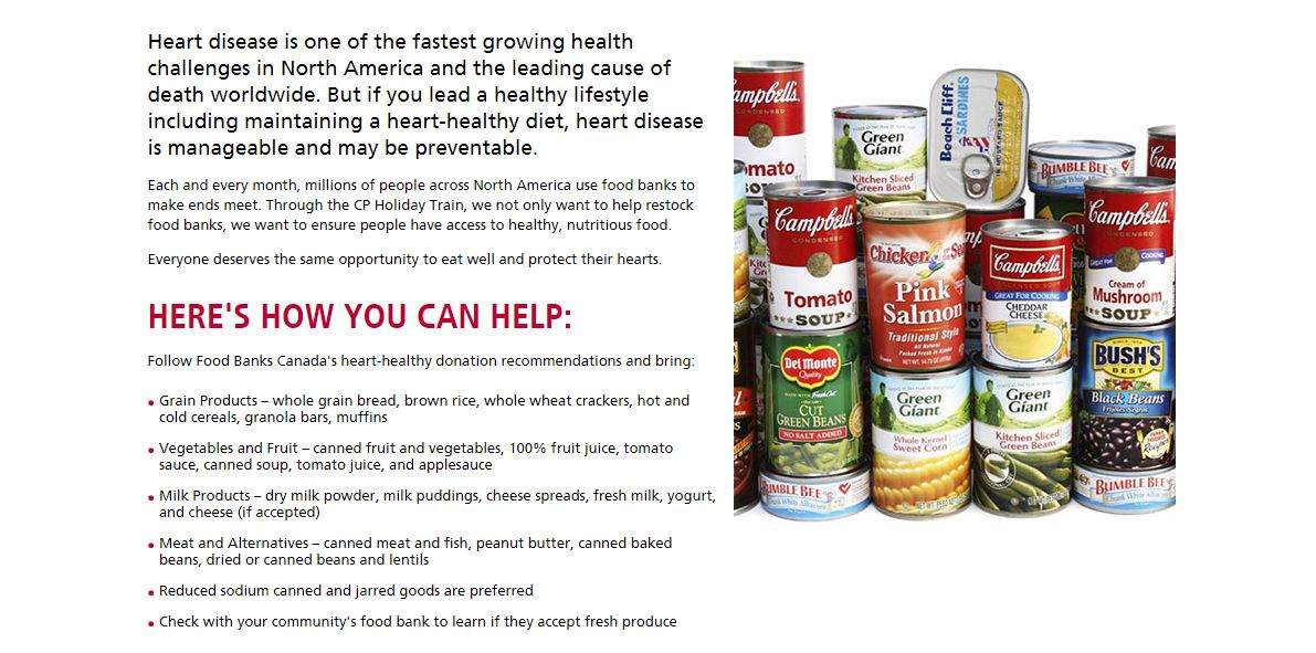 The CPR Holiday Train list of ‘most wanted’ items to share with community food banks.