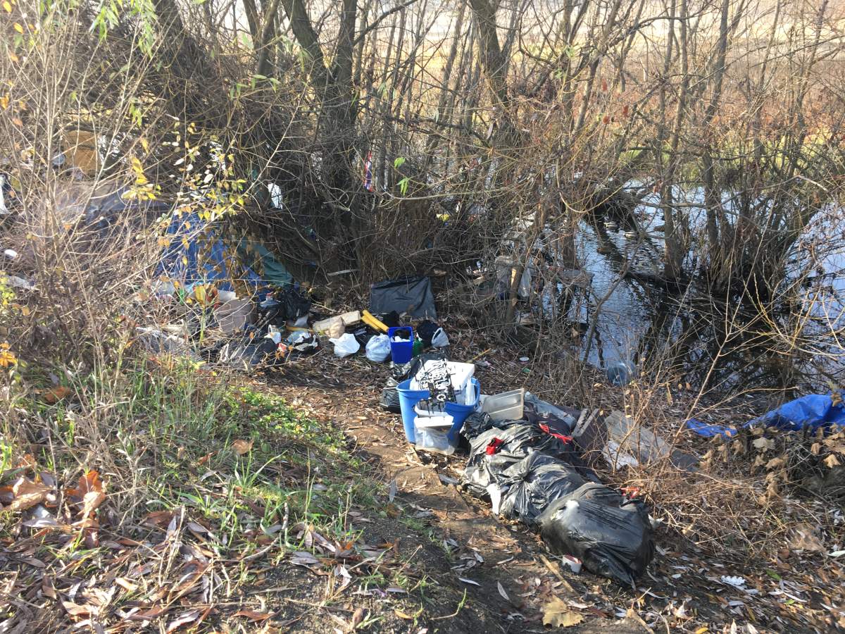 Garbage is piling up at a homeless camp along Highway 97 near 48th Ave. in Vernon.