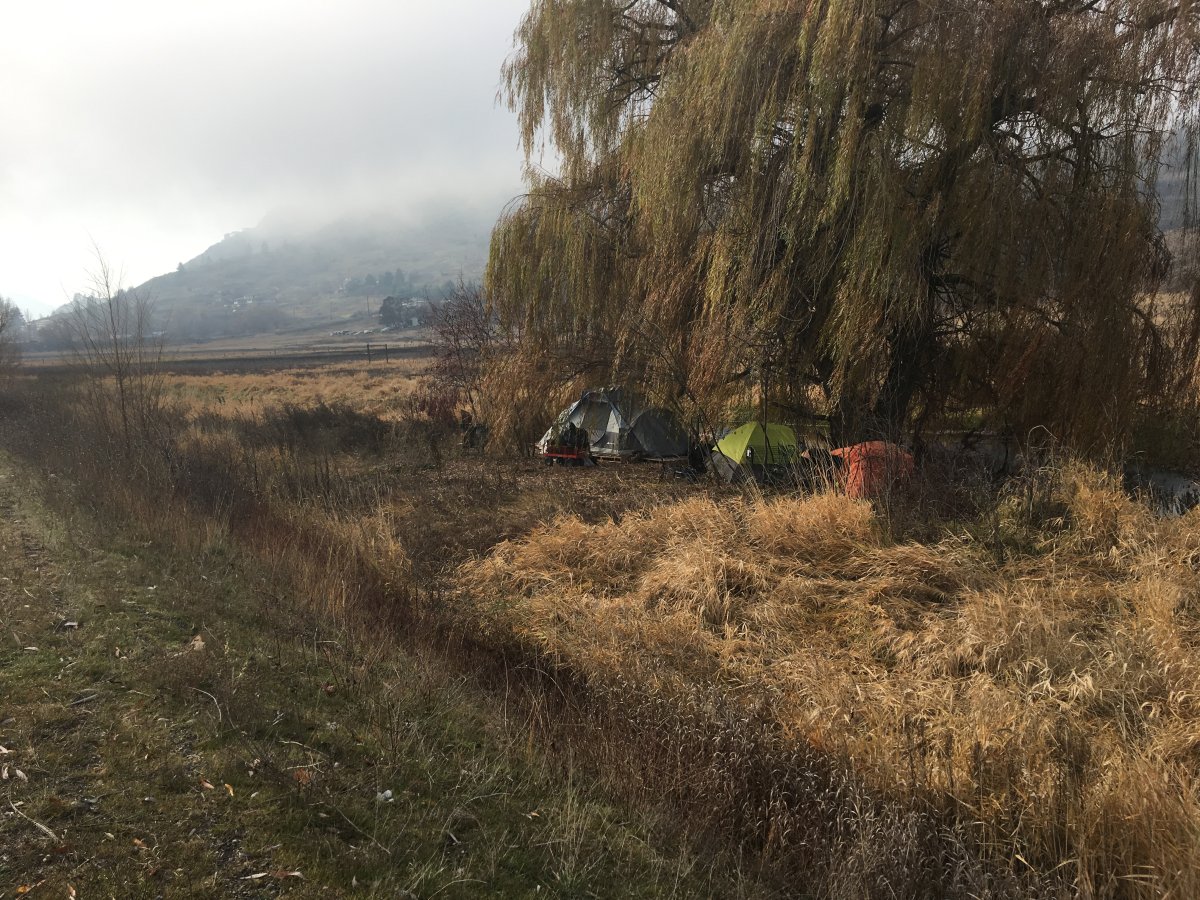 A homeless camp has once again been set up along Highway 97 near 48th Ave. in Vernon. 