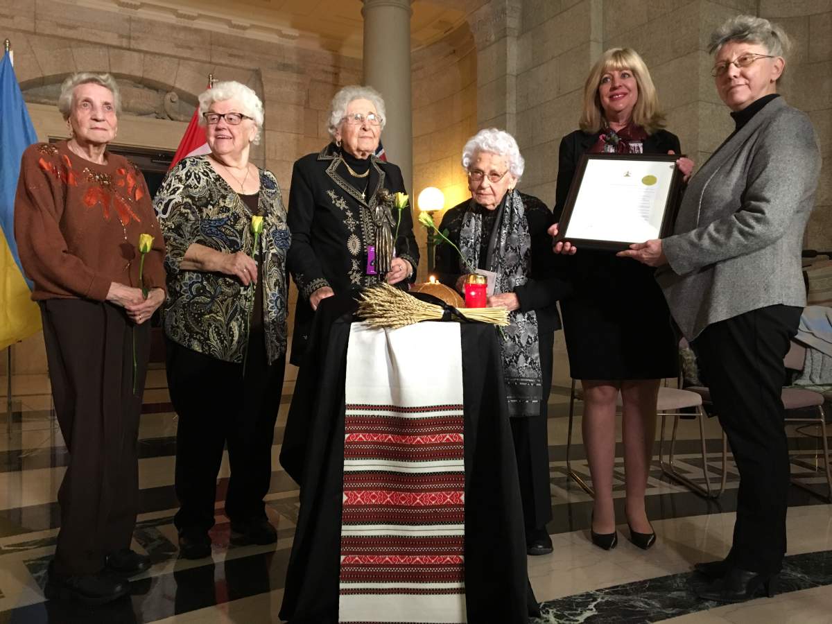 A group of Holodomor survivors at the Manitoba Legislature.