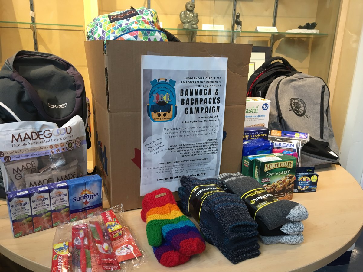 A portion of the donations that will be handed out this Sunday as part of the 3rd annual "Bannock and Backpacks" campaign.