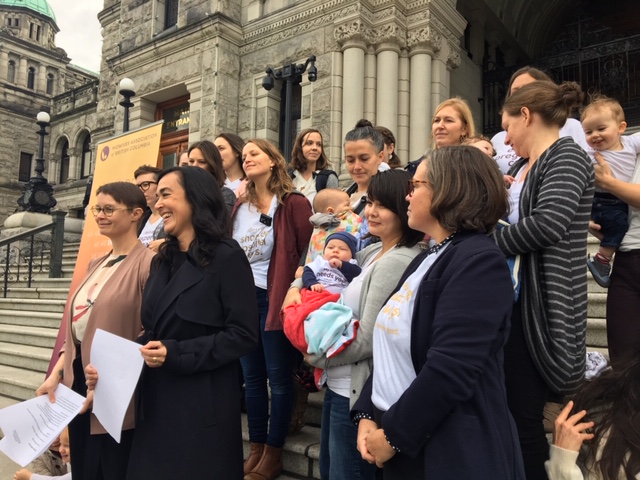 Mothers and midwives rallied at the B.C, Legislature on Thursday, November 15, 2018.